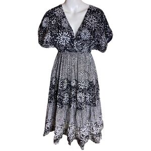 Jane Ashley Black & White Floral Tiered Dress Size Large